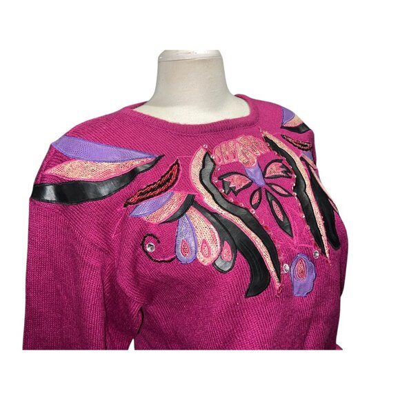 Vintage 80's Sweater by Regency Collection for Joyce Sz Large Womens Purple Embe - Picture 8 of 15